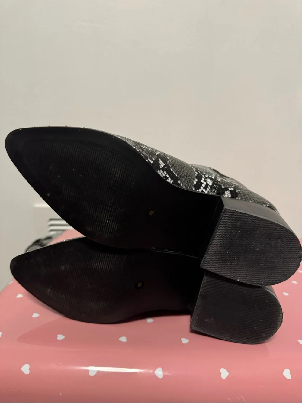 Womens Black & Gray Snake Print Ankle Boots